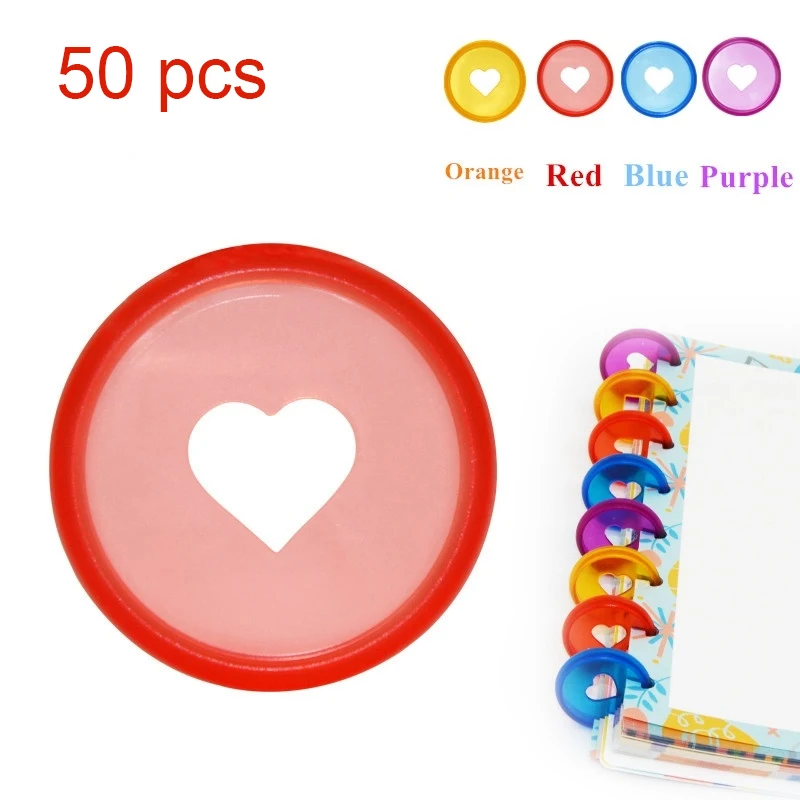 50 шт. карамельных цветов кольца для переплетения дисков в форме сердца блокнотов