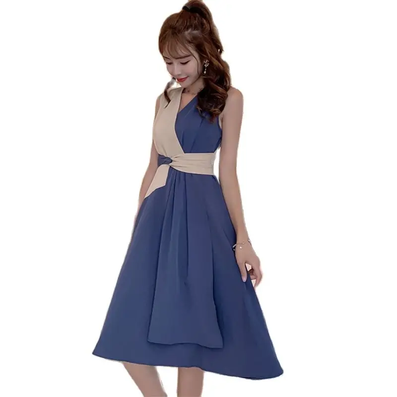 

Модное Элегантное платье в Корейском стиле для женщин; Новинка 2021 года; Летняя приталенная юбка трапециевидной формы без рукавов; Женская о...