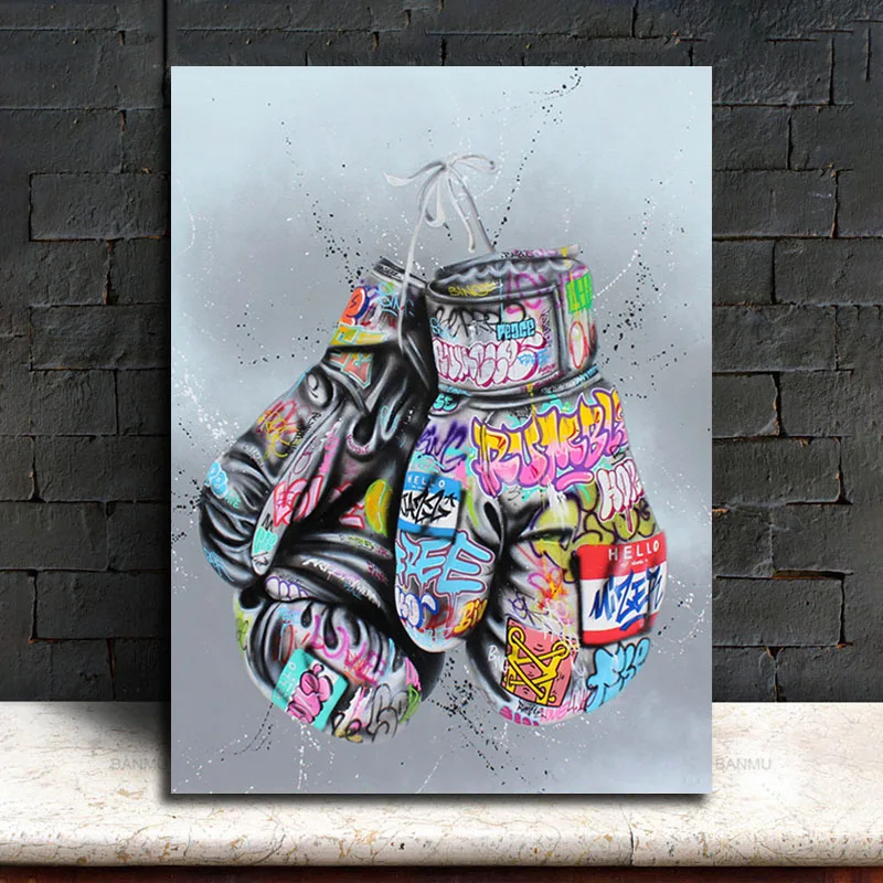 

Boxing Gloves Graffiti Posters and Prints On The Wall Creative Canvas Painting Street Wall Art Pictures for Living Room Decor