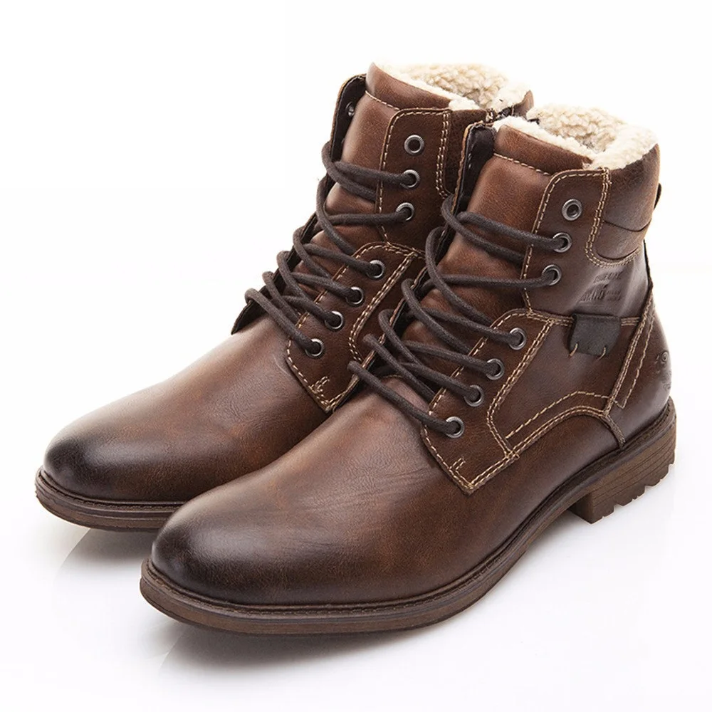 

Winter Leather Locomotive Martin Boots Thick Fur Warmth Ankle Working Footwear Waterproof Snow Boots Wear-Resisting Size 39~48