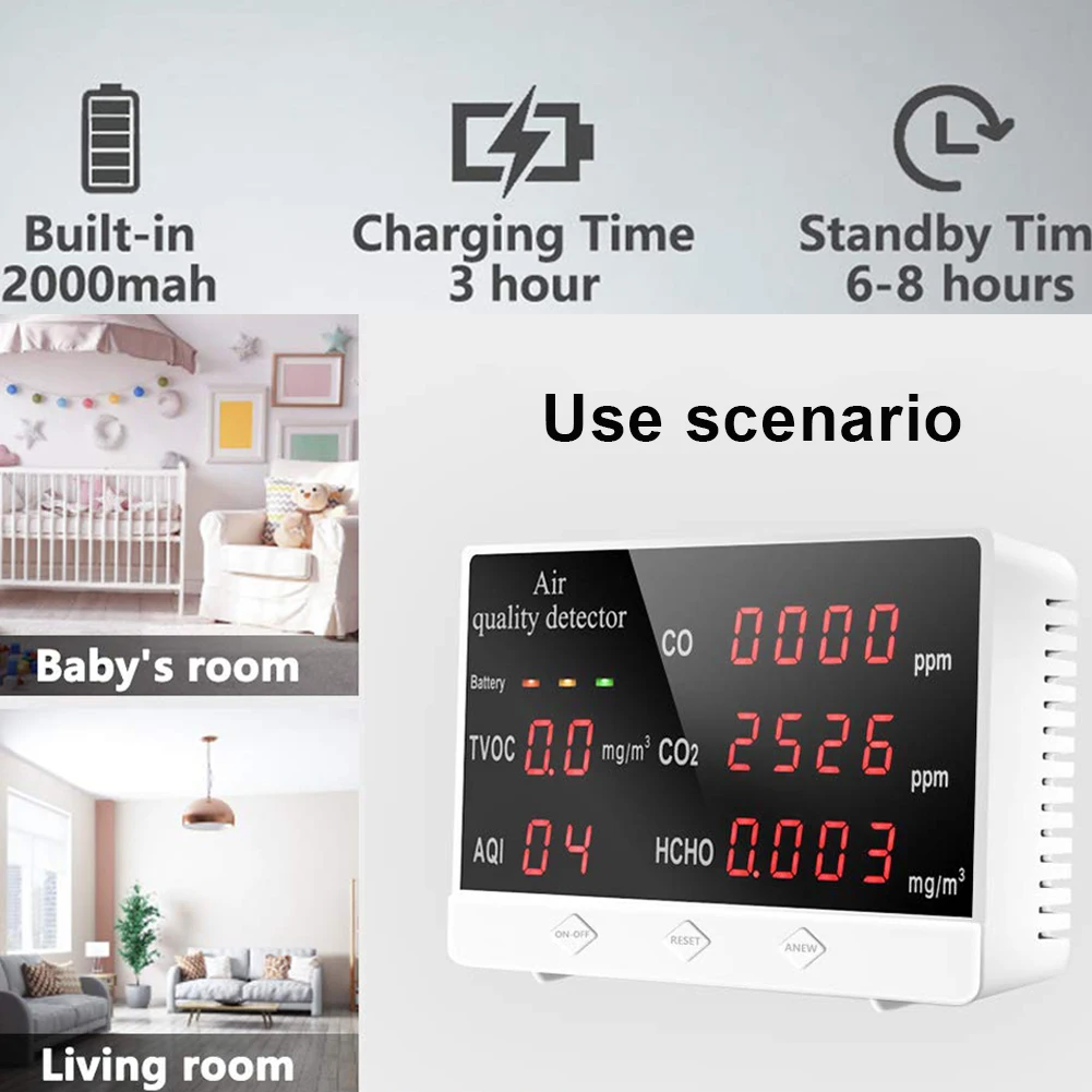 

Digital Display Indoor/Outdoor CO CO2 HCHO TVOC Detector CO2 High Accuracy Air Quality Monitor Gas Analyzer Air Quality Meter