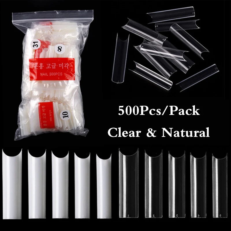 

500pcs/bag Straight Square False Nail Tips C Curve Half Cover French Acrylic Fake Nails Professional Salon Design Manicure Tools