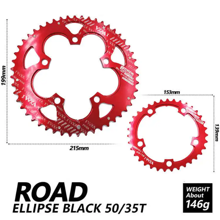 35T and 50T Red VXM 110BCD 35/50T Овальный Звездочка Road Bicylcle комплект велосипед 7075-T6 сплав Сверхлегкий эллипс двойной восхождение Мощность передняя Звездочка пластина - Цвет: 35T and 50T Red