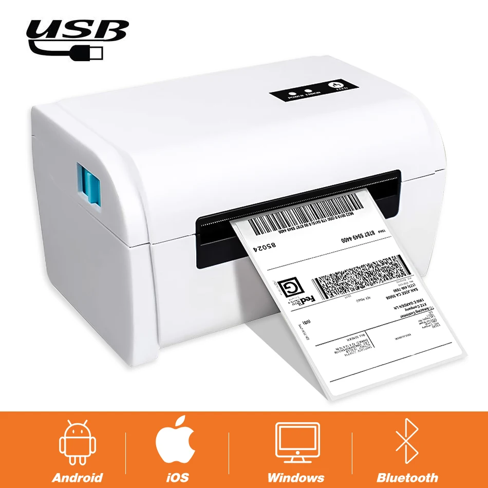 Bluetooth Термопринтер для этикеток штрих кодов 4 дюйма телефонов Android iOS или