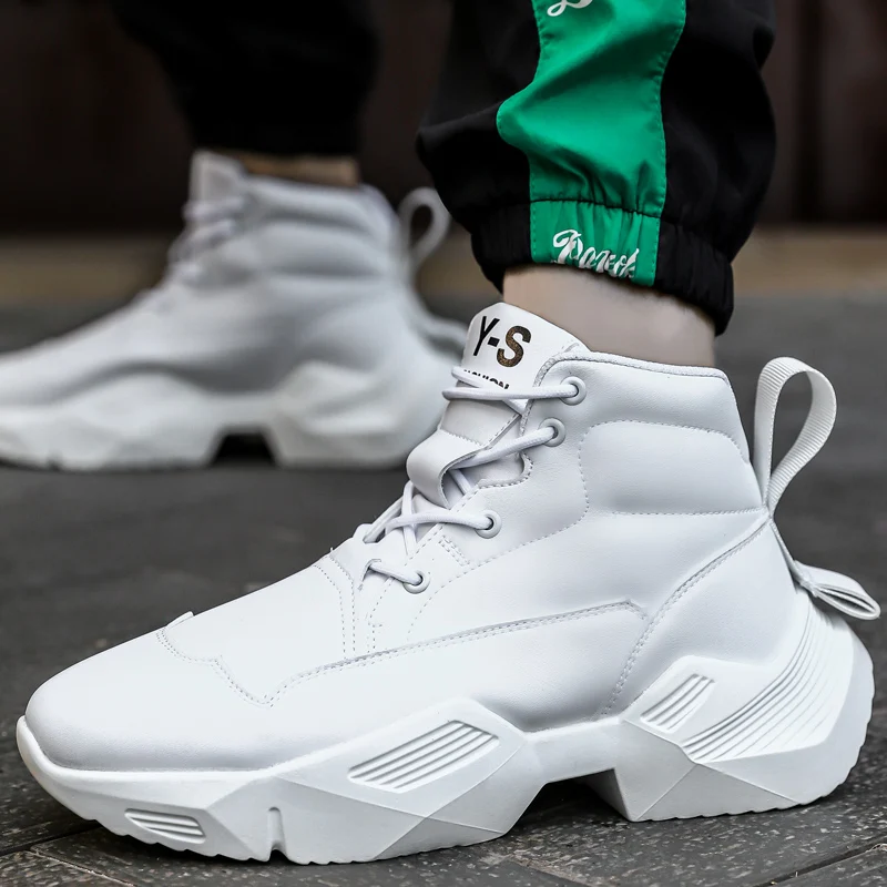 

Casual Shoes Men Autumn High-Top Leather Chunky Sneakers Men Platform Trainers Damping Winter Warm Outdoor Walking Sports Shoes