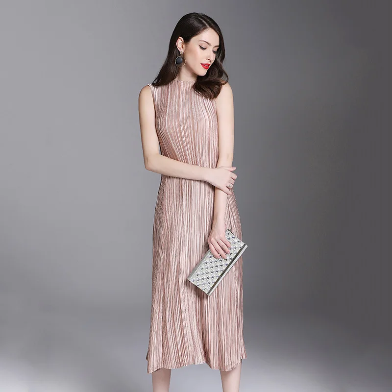 Новое Осеннее Плиссированное Платье элегантное вечернее платье с металлическим