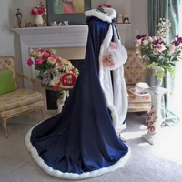 fashionable long faux fur trim satin fairy cloak bridal hooded cloak wedding cloak winter wedding dress shawl jacket bridal acce