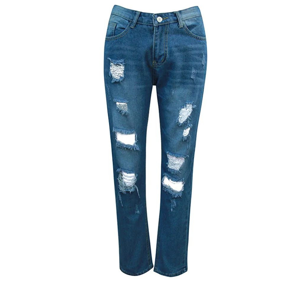 Женские прямые рваные джинсы SAGACE свободные однотонные с высокой талией