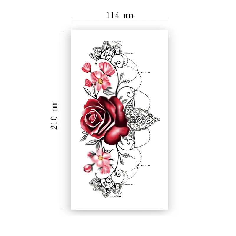 

Temporary Tattoo Sticker Sexy Rose Sanskrit Flowers Totem Pearl Necklace Fake Tattoos Waterproof Tatoos Arm Large Size for Women