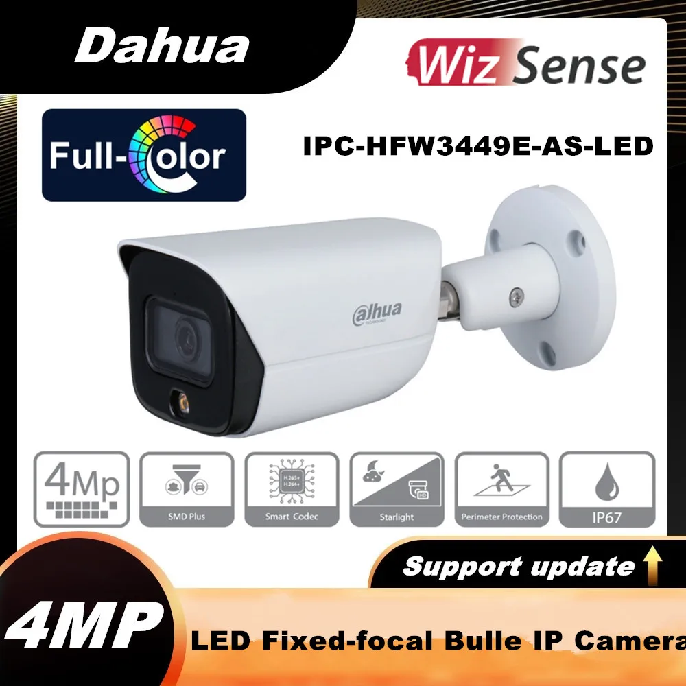 Dahua 4MP Full-color Warm LED Fixed-focal Bullet WizSense IP Camera IPC-HFW3449E-AS-LED Built-in MIC Night Vision Network Cam