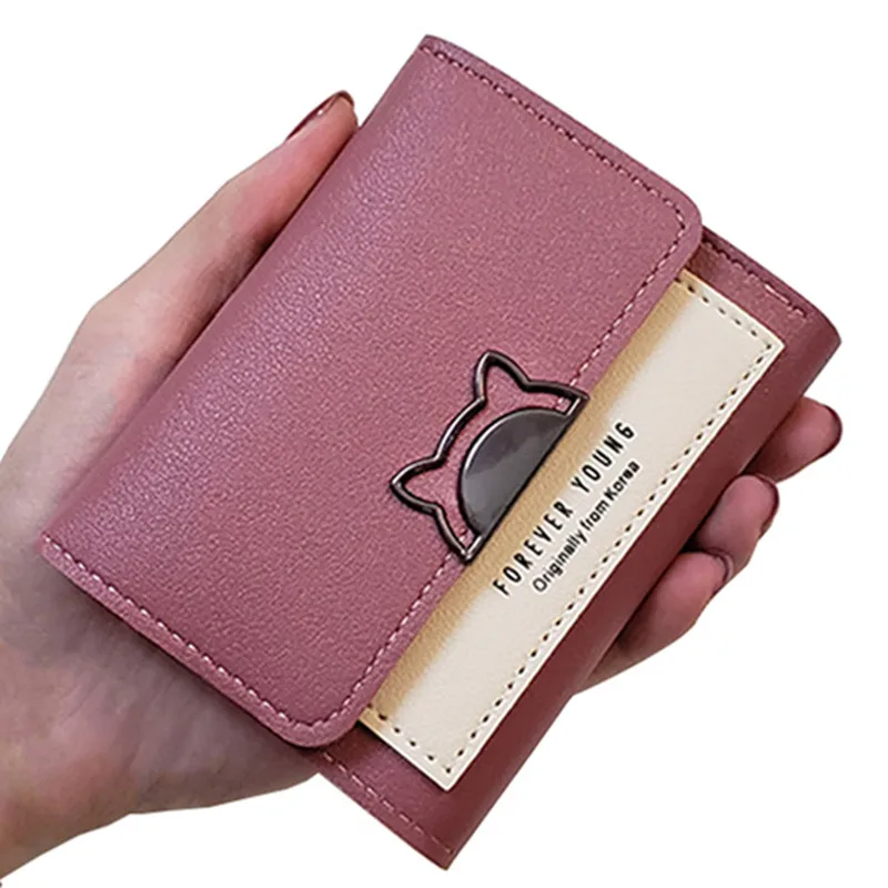 Новый маленький клатч с милым котом кошельки кожаные женские короткие модный