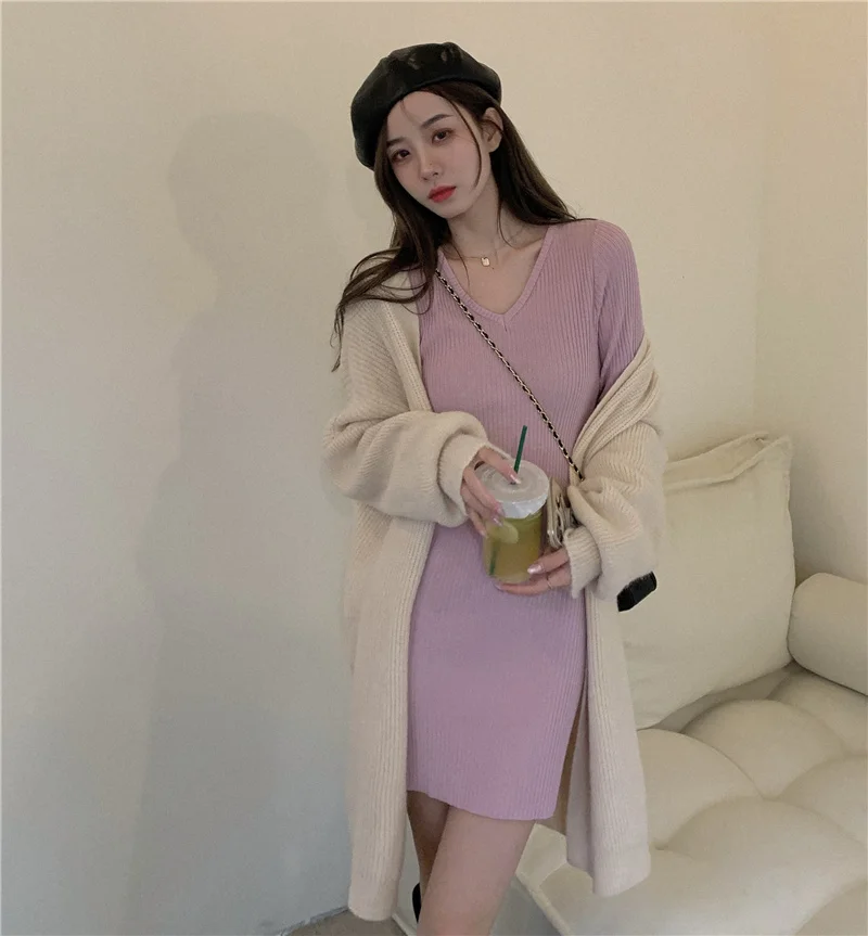 Осенне-зимнее платье 2021 Новое Женское французское приталенное трикотажное с