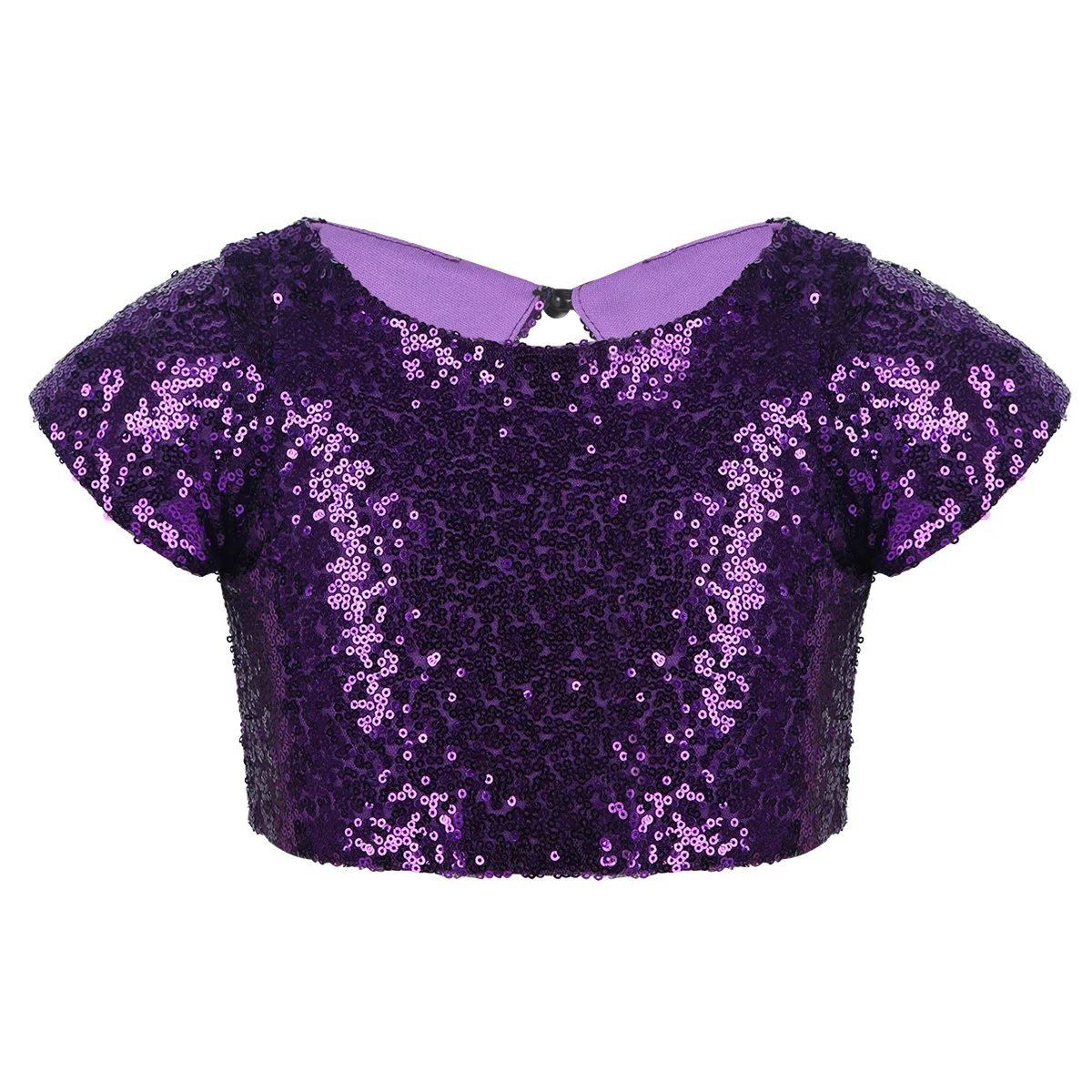 Girls Sequins Ballet Crop Top for Dance Costumes Cap Sleeves Sparkly Keyhole Back Stage Performance Birthday Party Daily Wear |