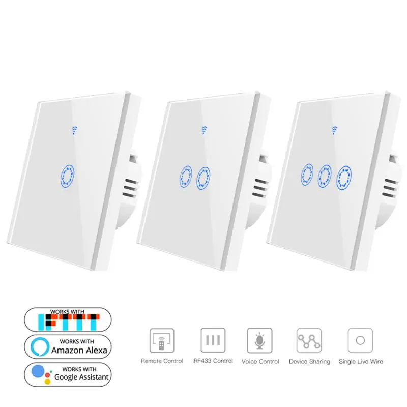 

EU Standard Tuya/Smart Life/ewelink 1/2/3 Gang 1 Way WiFi Wall Light Touch Switch For Google Home Amazon Alexa Voice Control