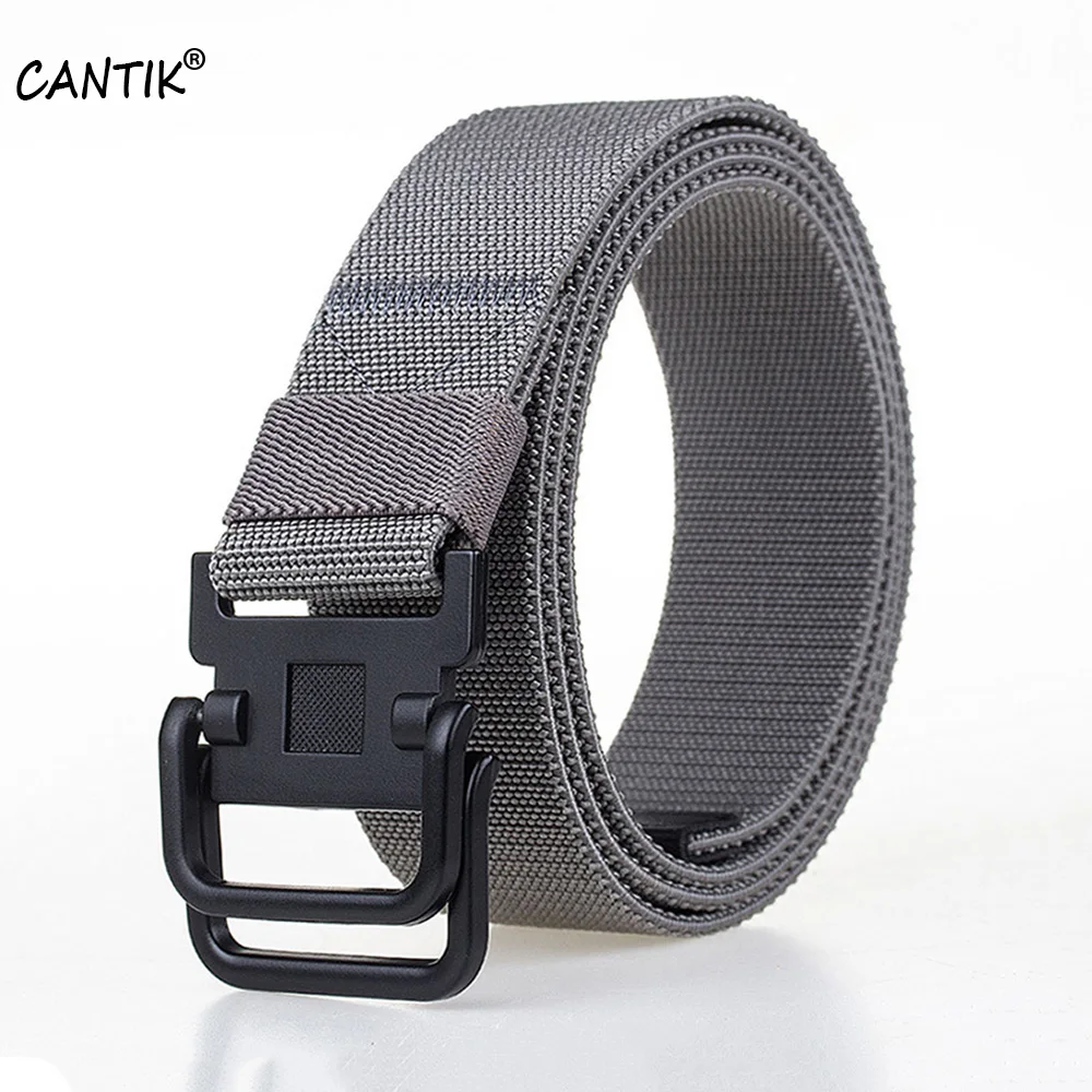 CANTIK Unisex Design Quality Knitted Nylon Belt Black Double Ring Buckle Elastic Woven Jeans Accessories 3.8cm Width CBCA146