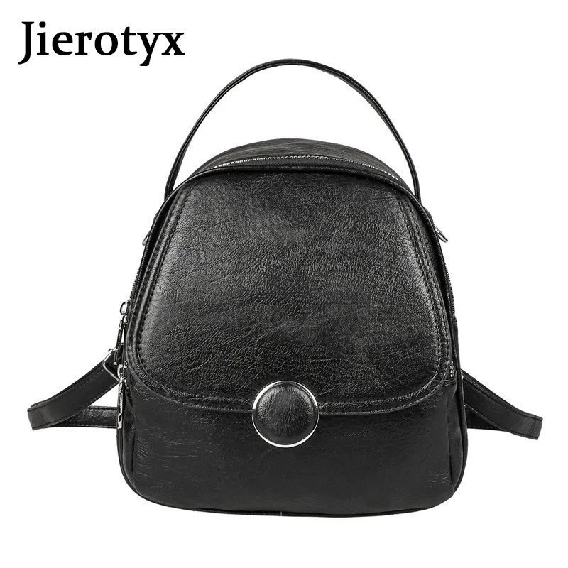 

JIEROTYX Retro High Quality 2020 Women Backpack Leather Female Chic Schoolbags Travel Backpack Ladies Fashion Bags Sac A Dos