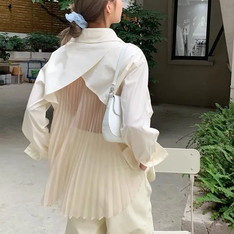 

Блузка женская прозрачная с длинным рукавом, Повседневная рубашка в стиле High Street, рабочая одежда, топ, лето-осень шикарное лоскутное