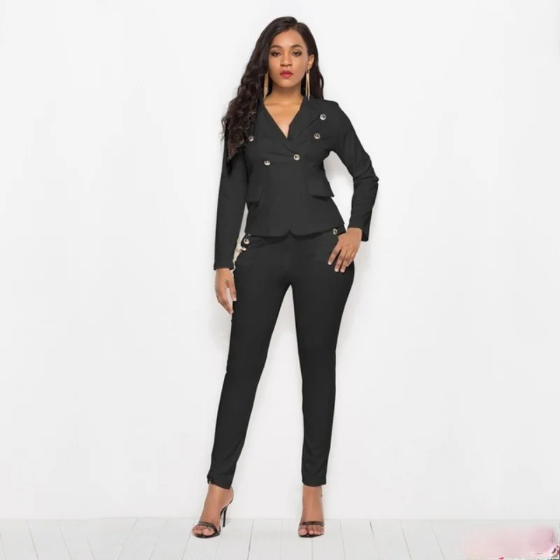 

2021 new Autumn Winter Business Women Elegant Suit 2 Piece Set White Blazer Coat Pencil Slim Long Pant Office Lady Jacket Female
