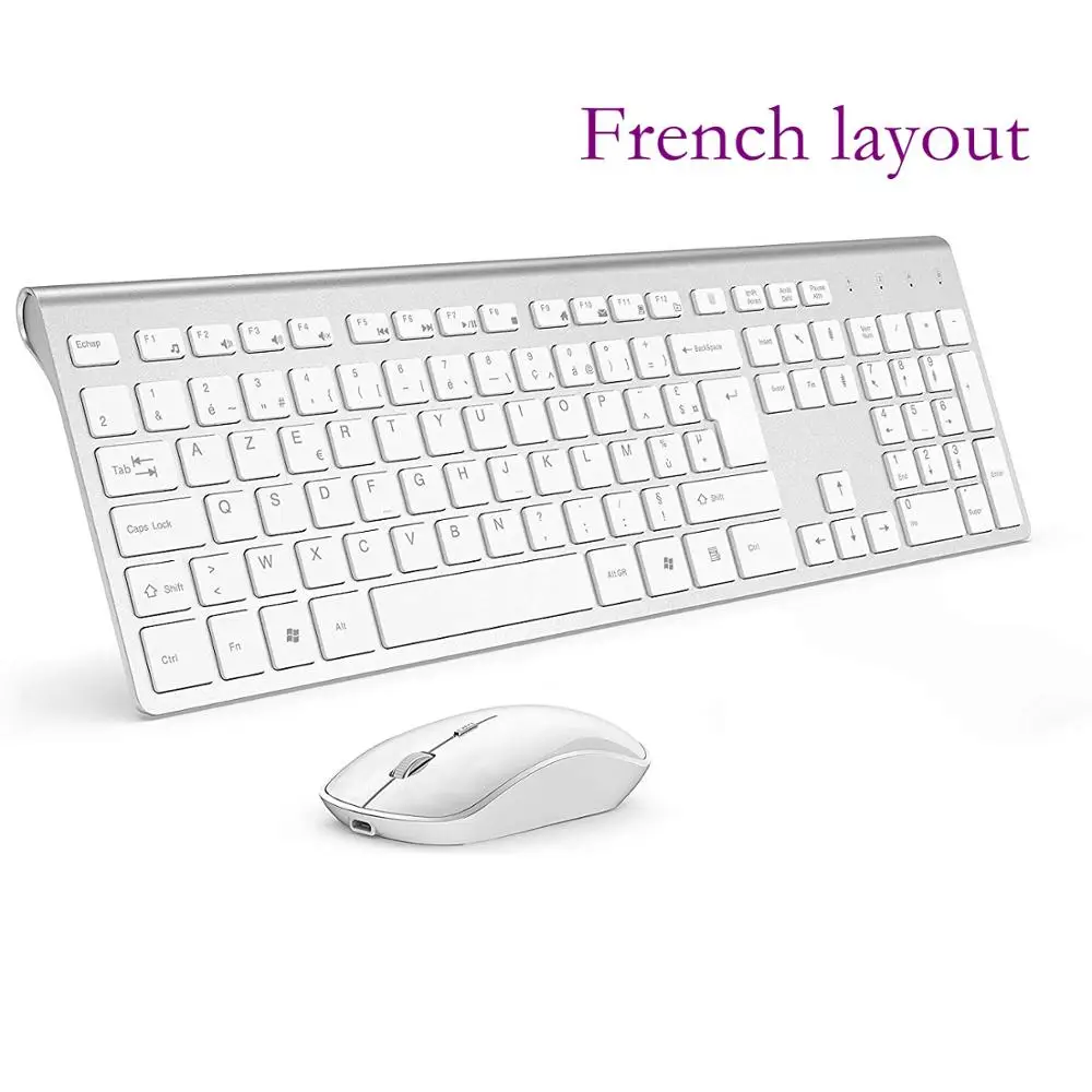 France Silver white Беспроводное Сочетание клавиатуры и мыши, 2,4 гигагерц стабильное соединение аккумуляторная батарея, Великобритания/Франция/Германия/Испания/США Раскладка - Color: France Silver white