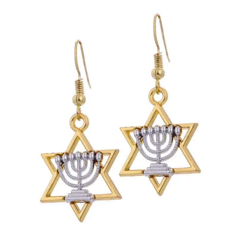 

Star Of David Menorah Jewish Jewelry Religious Drop Earrings Women Jewelries Men Judaica Hebrew Israel Faith Lamp Hanukkah