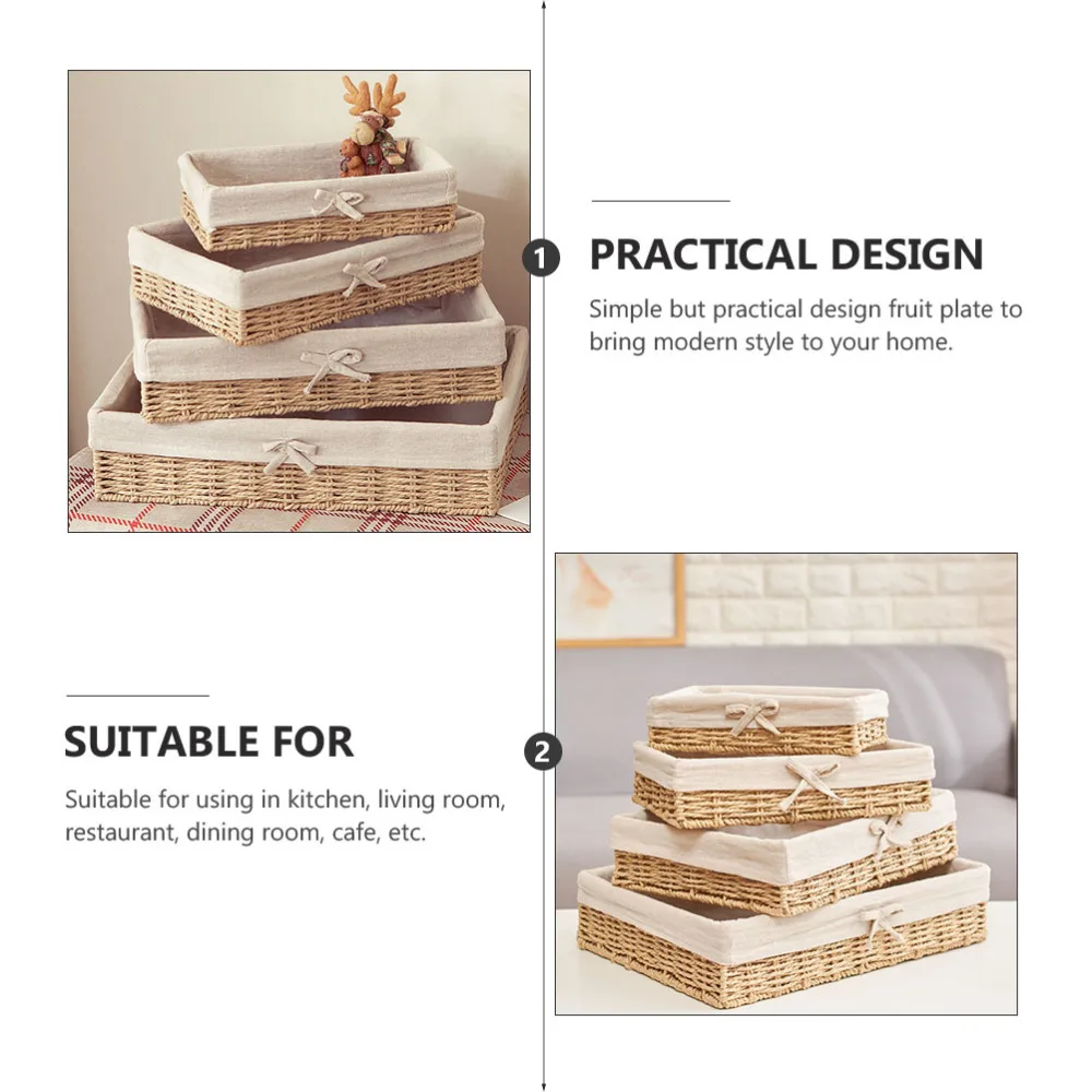 

4Pcs Storage Basket Straw Woven Basket Sundries Organizer Desktop Storage Box