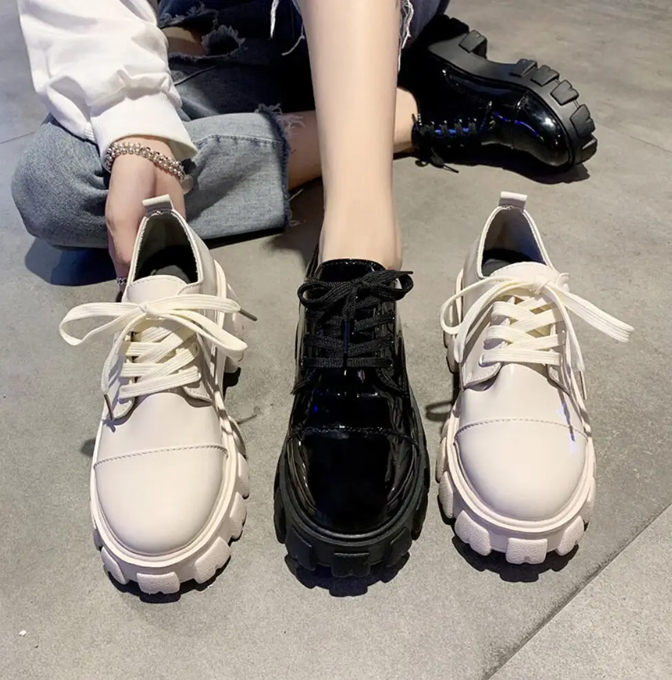 

Women Patent Leather Shoes Platform Shoes Woman Casual Flats Lace Up Loafers Footwear Female Flat Oxford Leather Shoes Zapatos