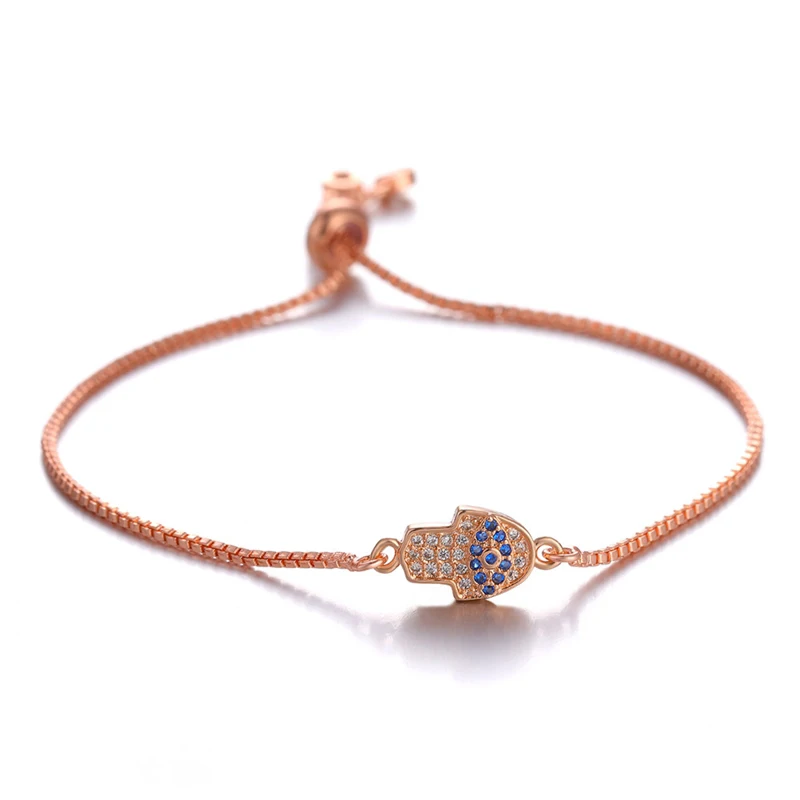 Rose Gold Juya турецкий глаз ювелирные изделия микро проложить Синий Циркон сглаза шарм браслеты для женщин мужчин регулируемые цепочки греческий глаз браслеты - Окраска металла: Rose Gold
