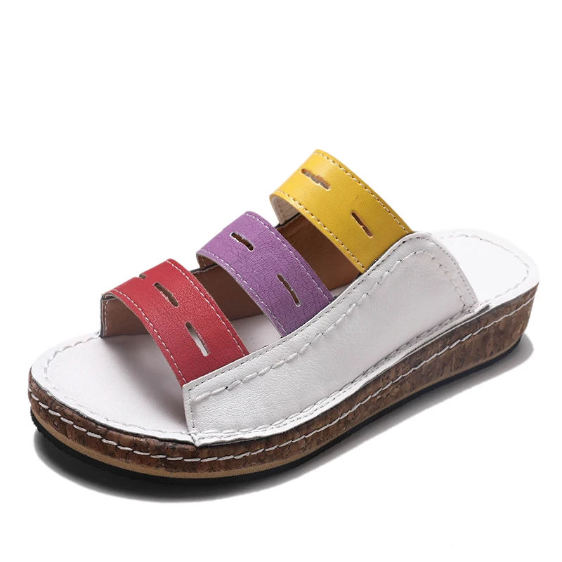 

2021 Summer New Fashion Women's Slippers Mixed Colors Open Toe Casual Slope Shallow Women Sandals Ladies Beach Platform Slippers