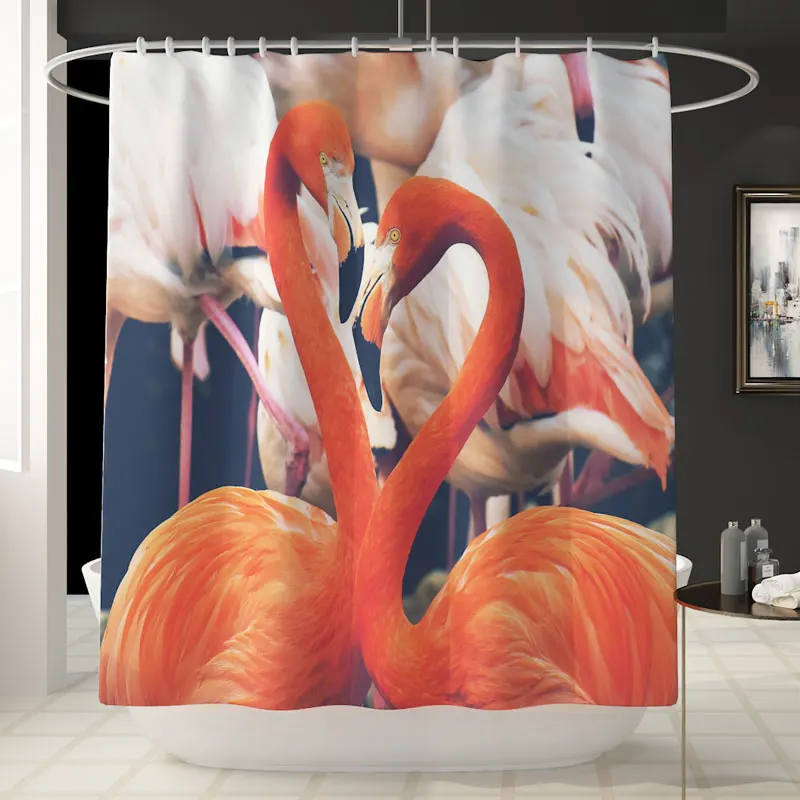 Shower Curtains 3D водонепроницаемые занавески для душа с рисунком фламинго, наборы ковриков для туалета, набор ковриков для ванной комнаты с крючками, домашний декор - Цвет: Shower Curtains