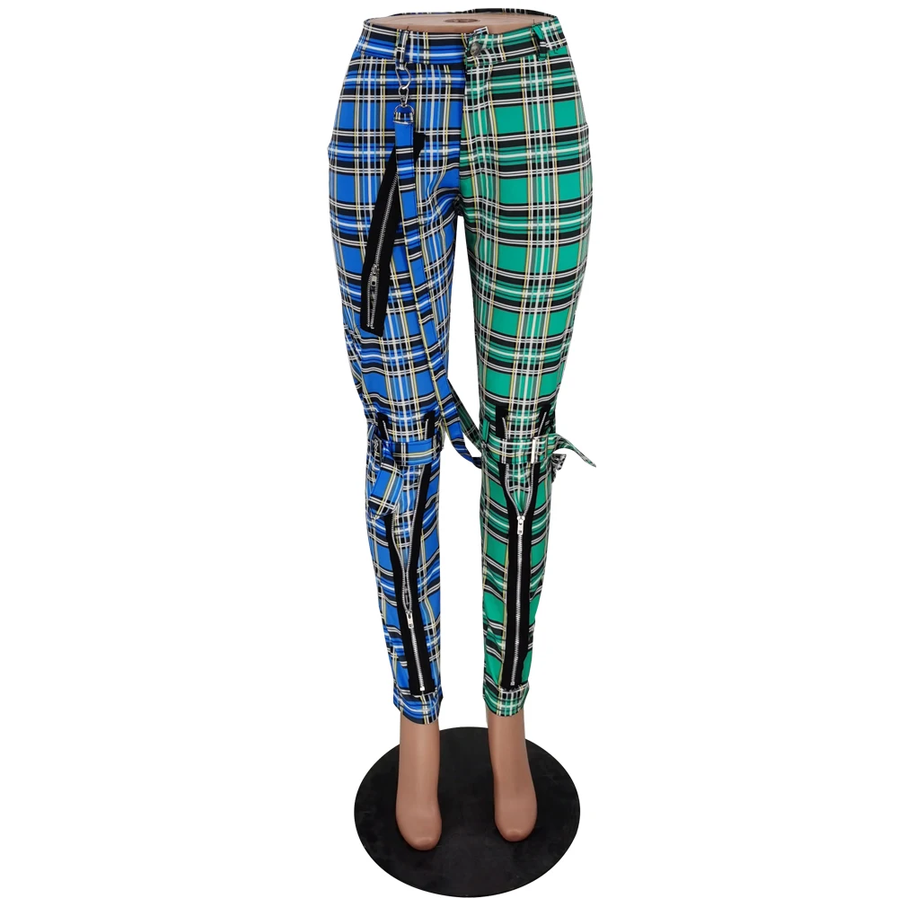 

Color Block Plaid Print Zipper Cargo Pants Women Streetwear Sweatpants Y2k High Waist Joggers Casual Trousers