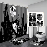 Waterproof Polyester Shower Curtain With Hooks Partition Bathroom Decoration Toilet Four-piece Non-slip Toilet Floor Mat Doormat