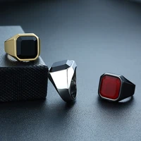 red stone mens square signet ring black stainless stele pinky jewery