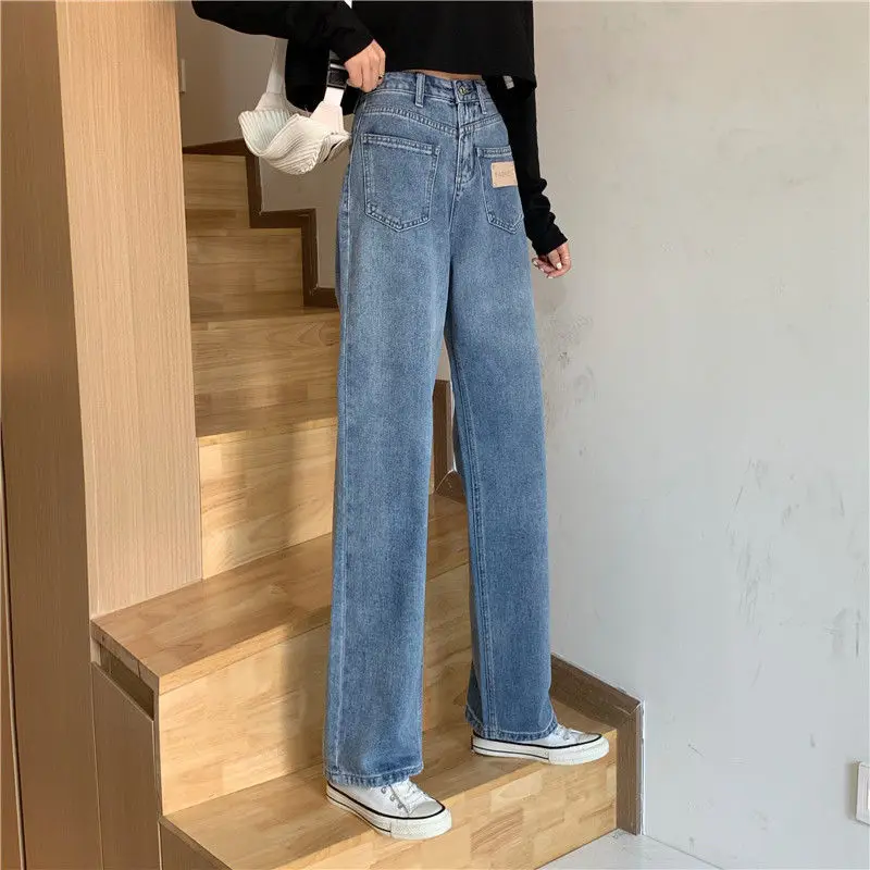 Длинные прямые джинсы для женщин модные винтажные джинсовые брюки с высокой