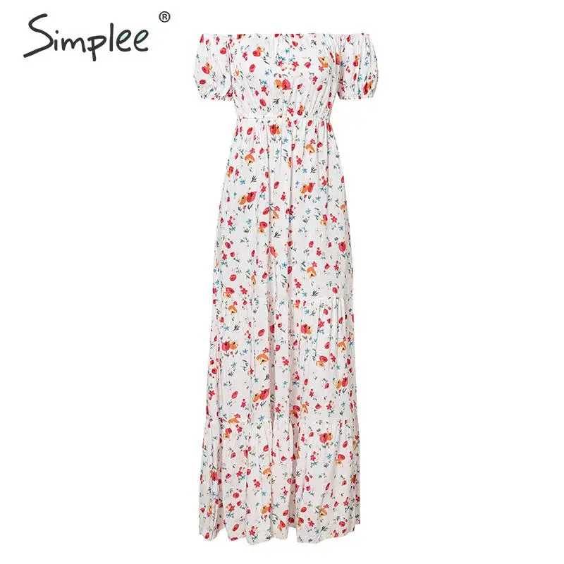 Simplee длинное женское платье с открытыми плечами и цветочным принтом эластичное