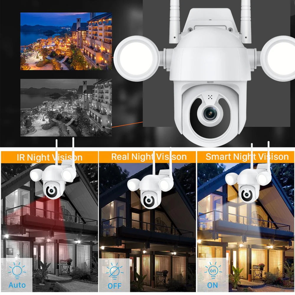 Floodlight Courtyard Lighting WIFI Camera 3MP PTZ Outdoor Wireless IP CCTV IR IP66 Home Garden Security 3M Extend Cable | Безопасность и