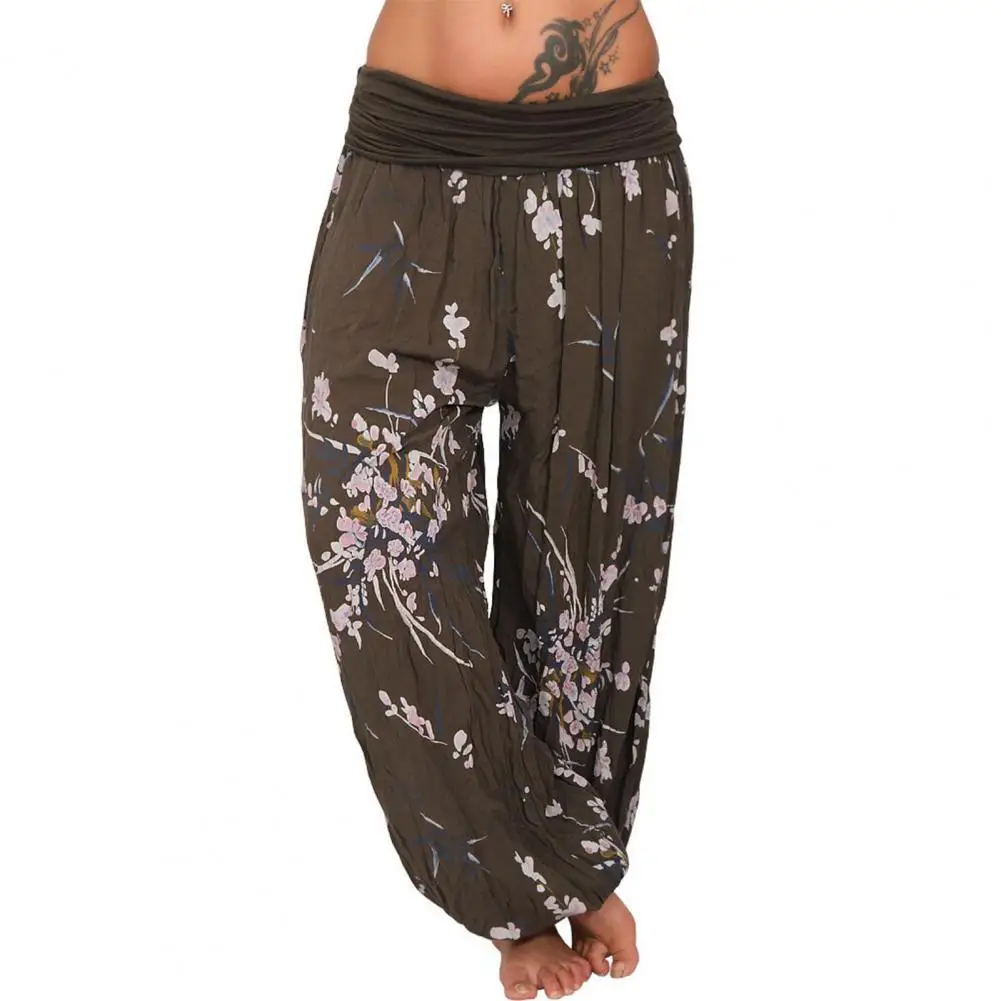 

Women Bohemian Floral Print Long Pants 2021 Mid Waist Vintage Harem Pants Elastic Waist Boho Trousers Plus Size Dropship