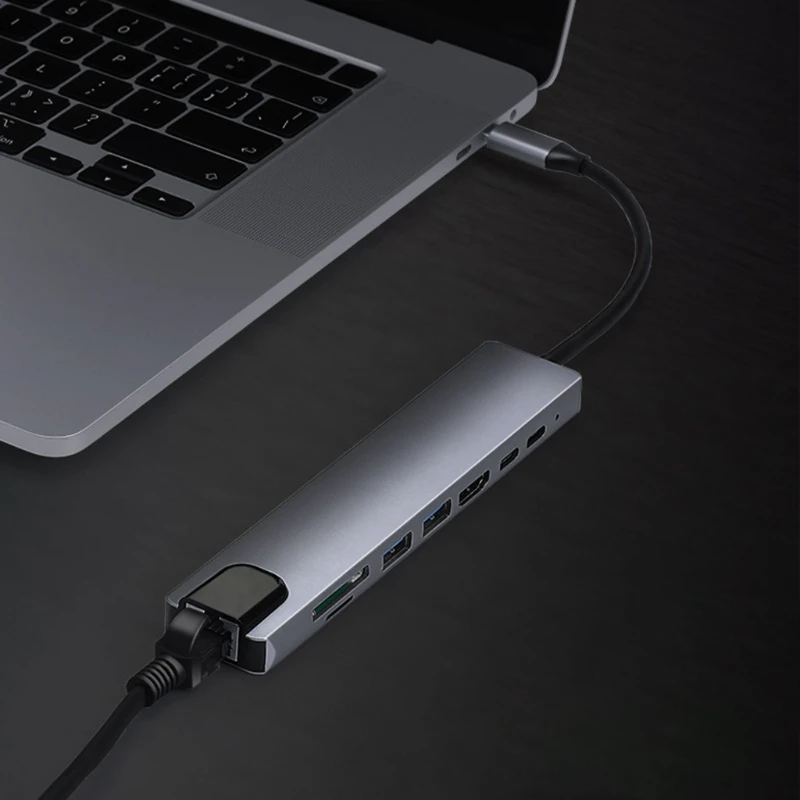 

8-in-1 Type C Hub Laptop Computer Peripheral Docking Station USB Adapter