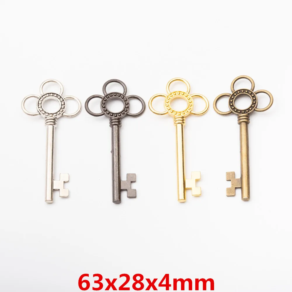20 шт 63*28 мм Винтажный серебряный цвет черный цветок ключ Шарм в античном стиле