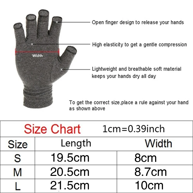 1 Pair Compression Arthritis Gloves Half Finger Arthritic Joint Pain