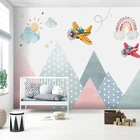 Настенные 3D обои на заказ, наклейки на стену с мультяшным самолетом, с геометрическим рисунком гор, пиков, для детской комнаты, дома и украшения