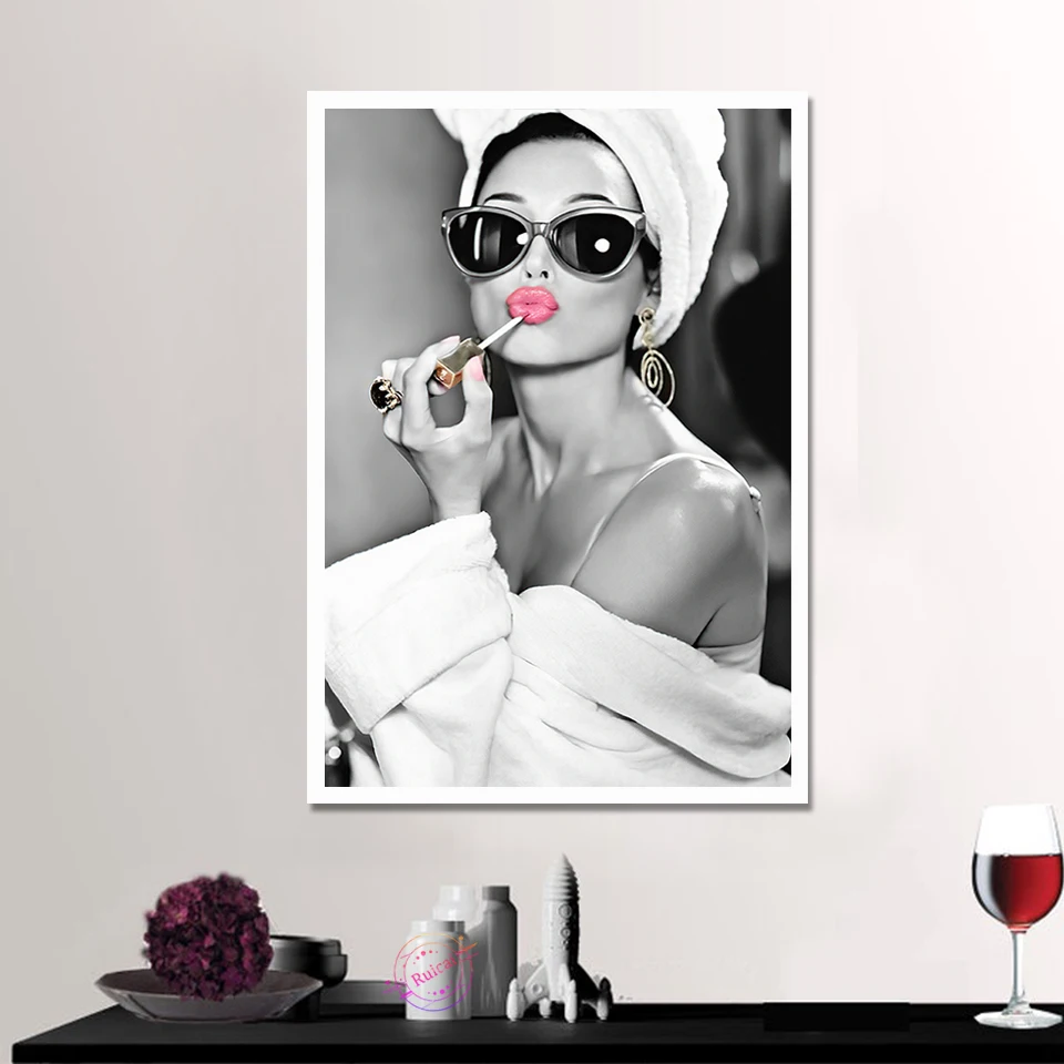 

Audrey Hepburn Pink Lips Poster Canvas Prints Pop Wall Art Home Decor