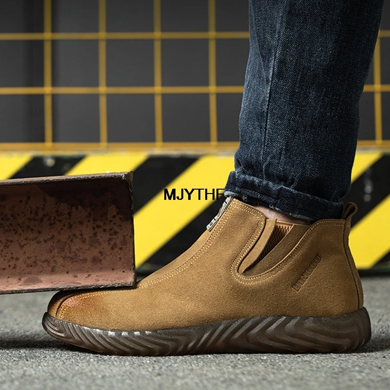 

Indestructible Safety Shoes Men Soft Bottom Work Shoes Chelsea Boots Steel Toe Work Safety Boots Cowhide Welder Shoes Men Boots