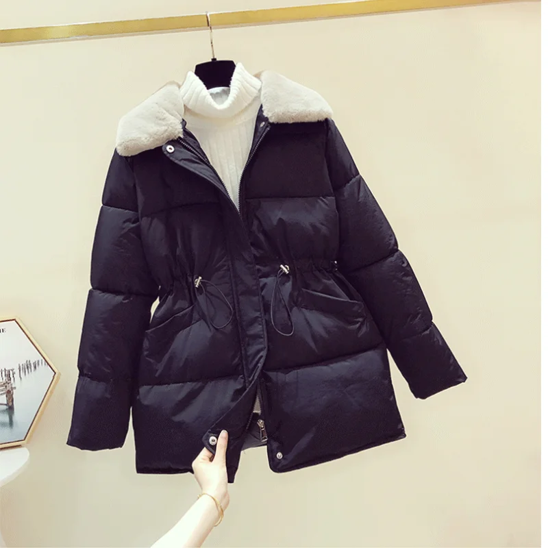 

Cotton Warm Jacket Autumn Winter Women's Turn Down Collar New Fashion Thicken Solid Color Loose Female Simple Padded Jacket