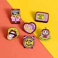 netflix and chill enamel pins brooch sexy time fetish booth call love is my orug love phone clock lapel pin badges jewelry gifts