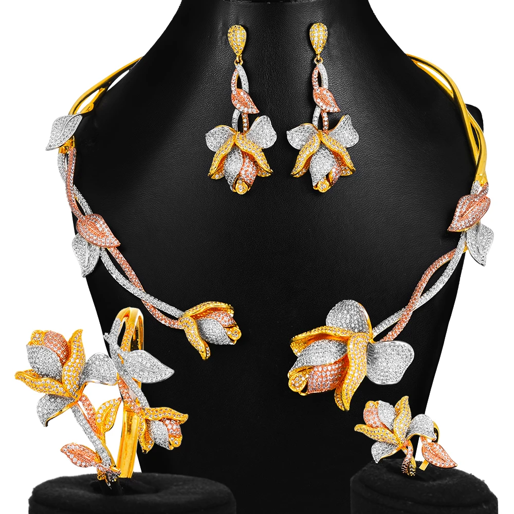 

GODKI Heart 4Pcs African Jewelry Sets for Women Wedding Luxury Nigerian Dubai Jewelry Set Cubic Zirconia Bridal Jewelry Sets