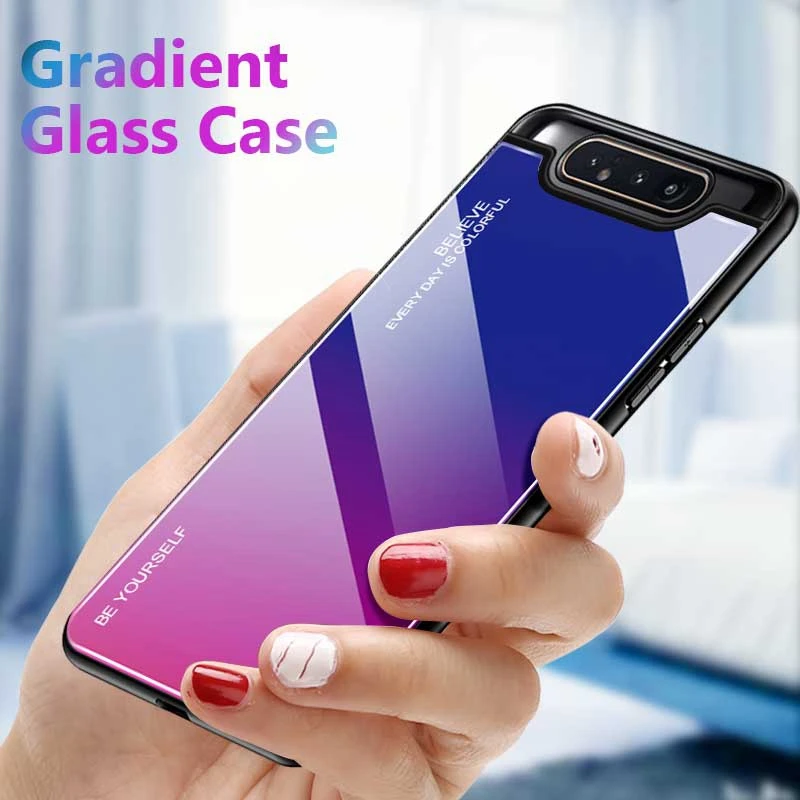 Чехол из ТПУ и закаленного стекла градиентного цвета для Samsung Galaxy A80 Модный чехол