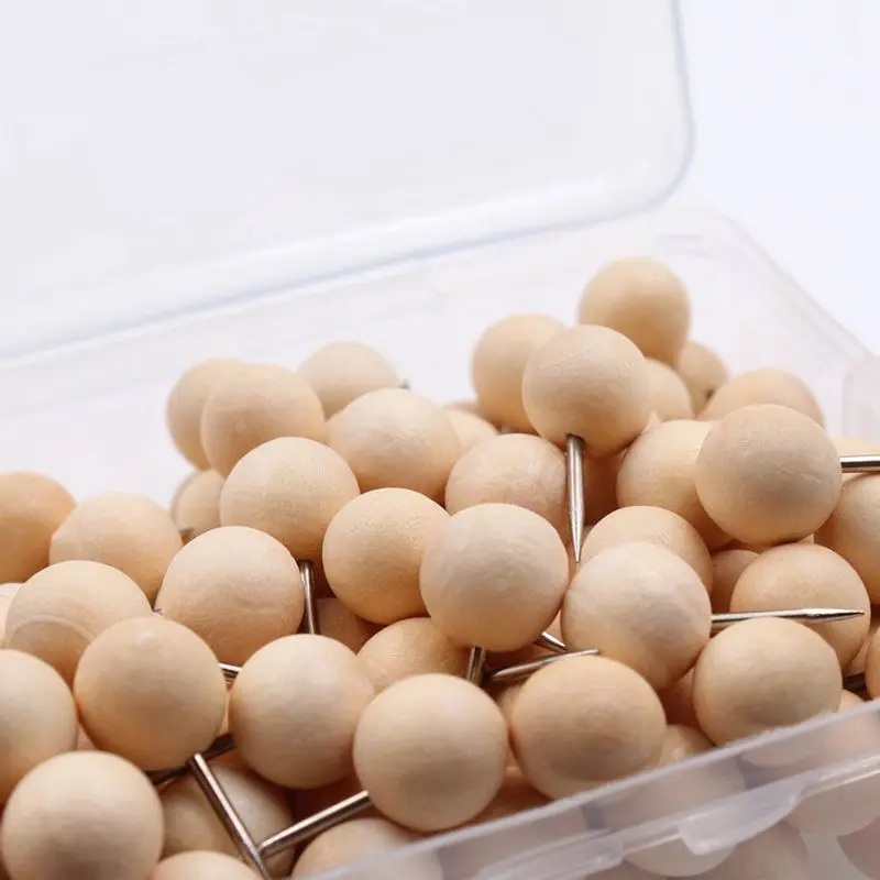

130pcs Round Wood Decorative Push Pins, Wood Head and Steel Needle Point Thumb Tacks for Photos, Maps and Cork Boards