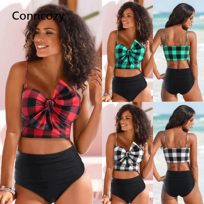 

Купальник женский клетчатый с завышенной талией и чашками пуш-ап