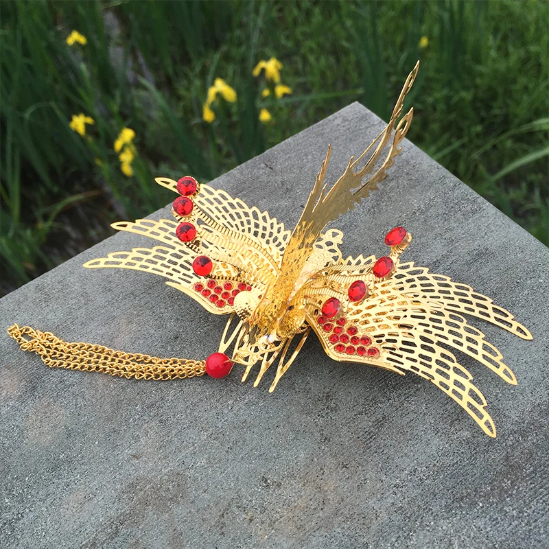 

vintage Gold Chinese Phoenix Crown Bride Hair Accessories Hair Ornament princess cosplay accessories queen head wear