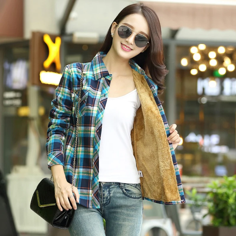 Женская теплая рубашка с длинным рукавом из плотного бархата YXR521 | одежда